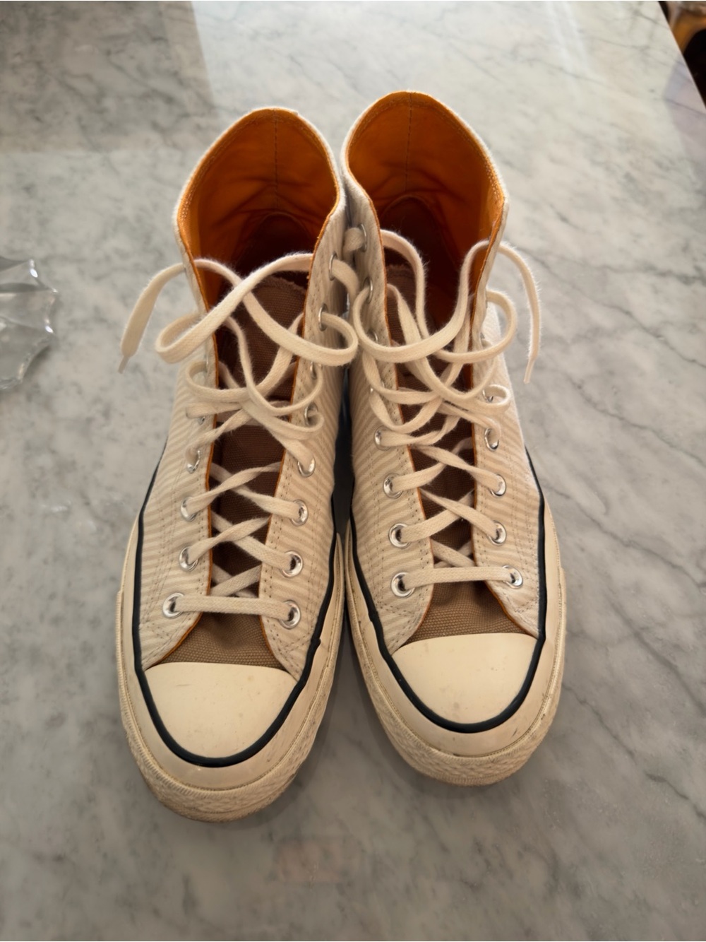Converse Men’s High-Top Sneakers in Cream with Tan Interior